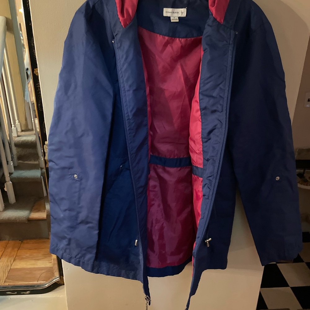 Susan Graver Navy blue hooded windbreaker jacket